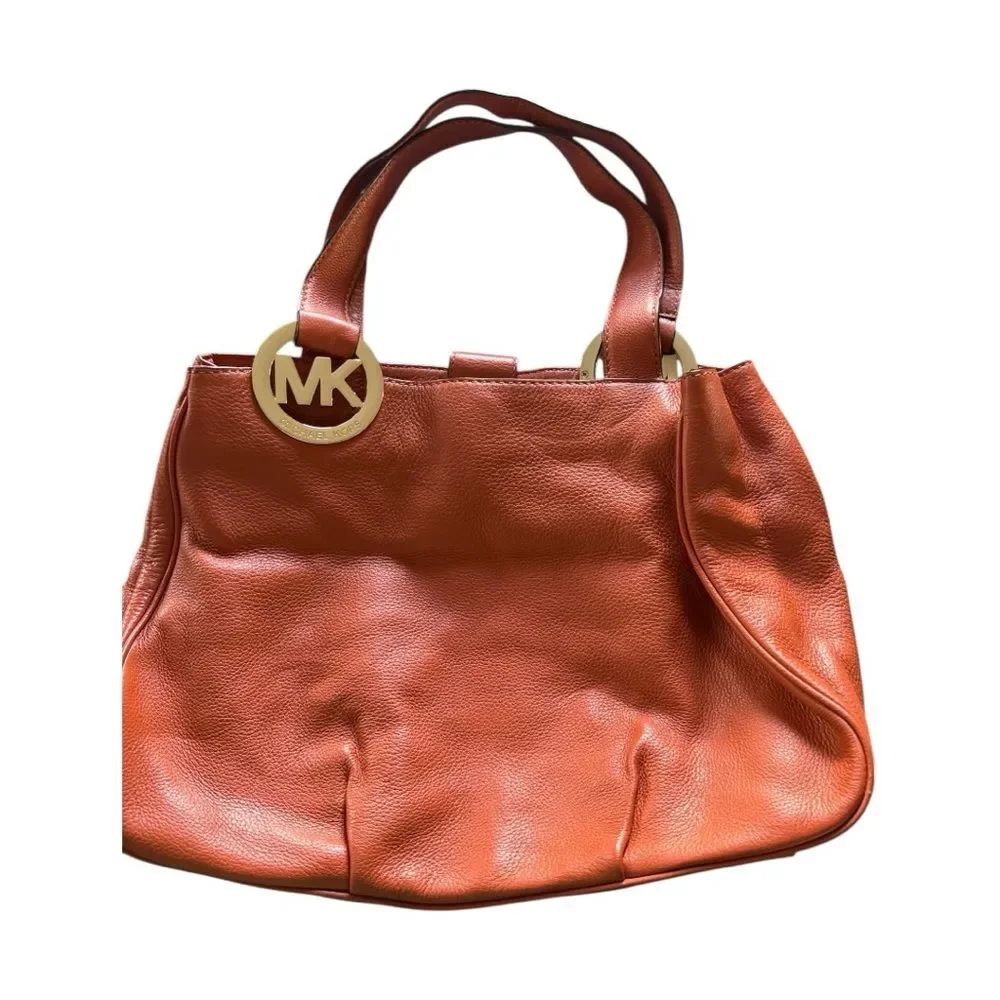 Michael Kors Fulton East West Orange Pebbled Leather Tote Shoulder Bag
